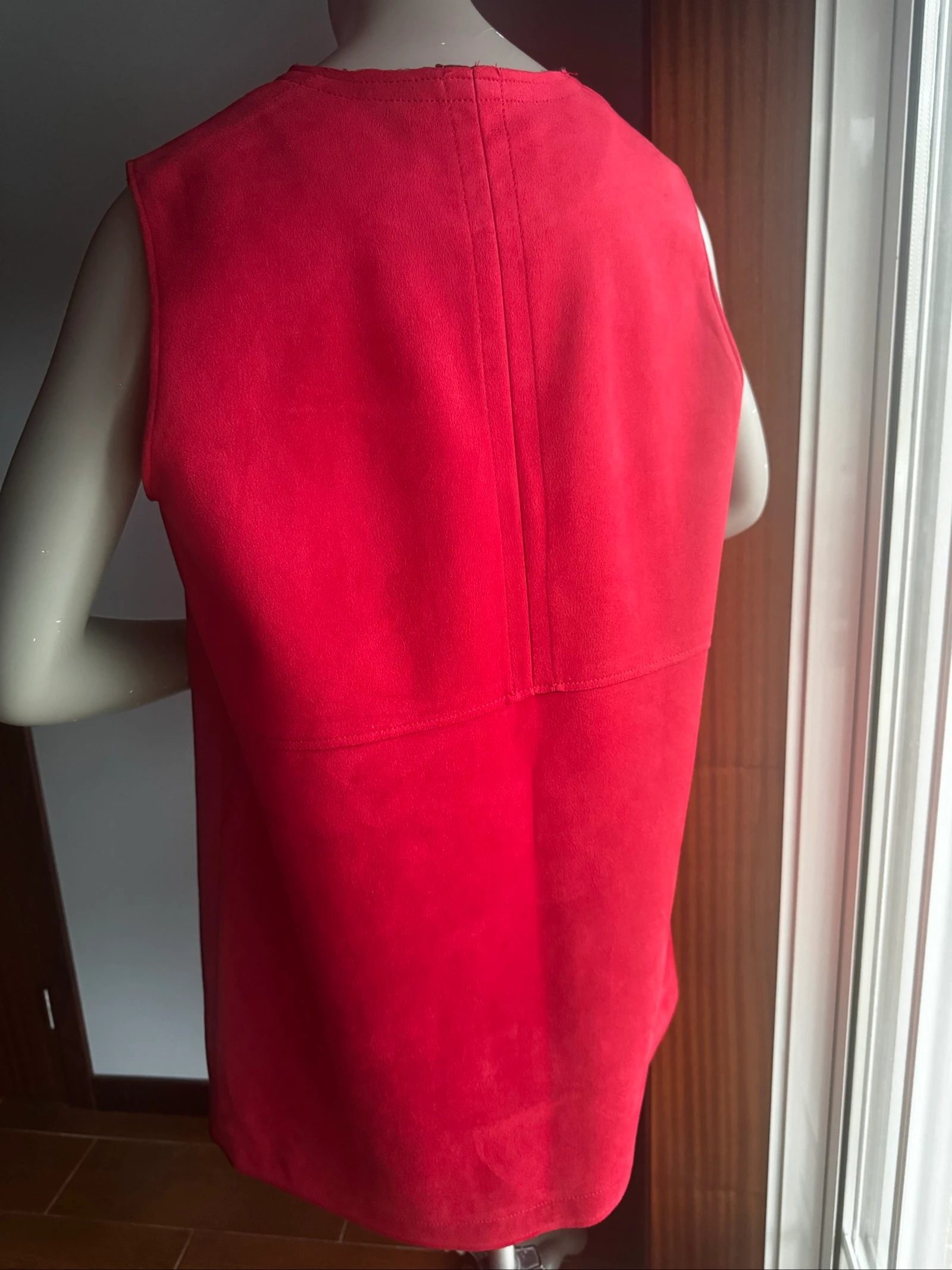 Zara Long Vest L Red Suede Sleeveless Elegant Casual – photo 4
